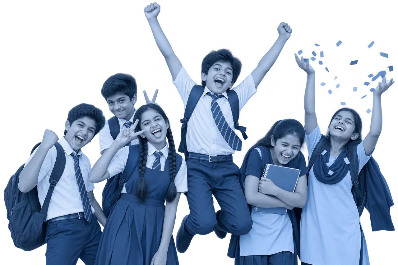 Students celebrating in school uniform